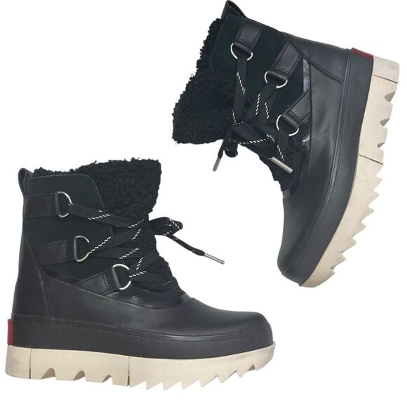 SOREL Joan of Arctic Wedge Boots Black Waterproof Size 8.5 Women’s Shearling - Picture 3 of 10